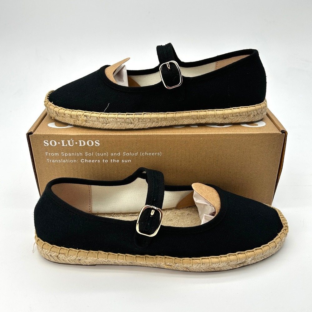 Soludos Mary Jane Espadrilles Womens Size 7-7.5‎ Black Organic Cotton Flats NEW